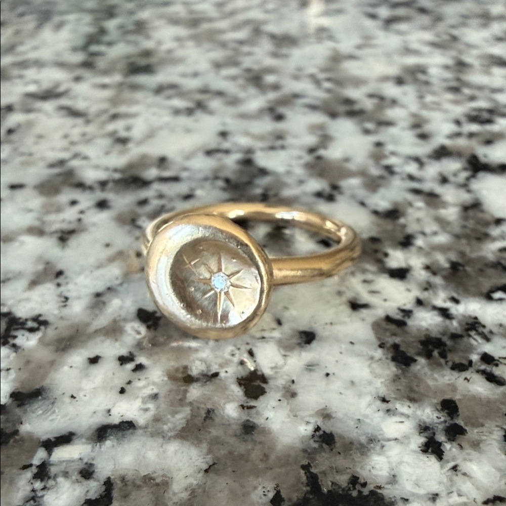 HALCYON Signet SELENE Ring 14K Solid Yellow Gold + Diamond  Sz 7 4.68g T.W. - Picture 4 of 14